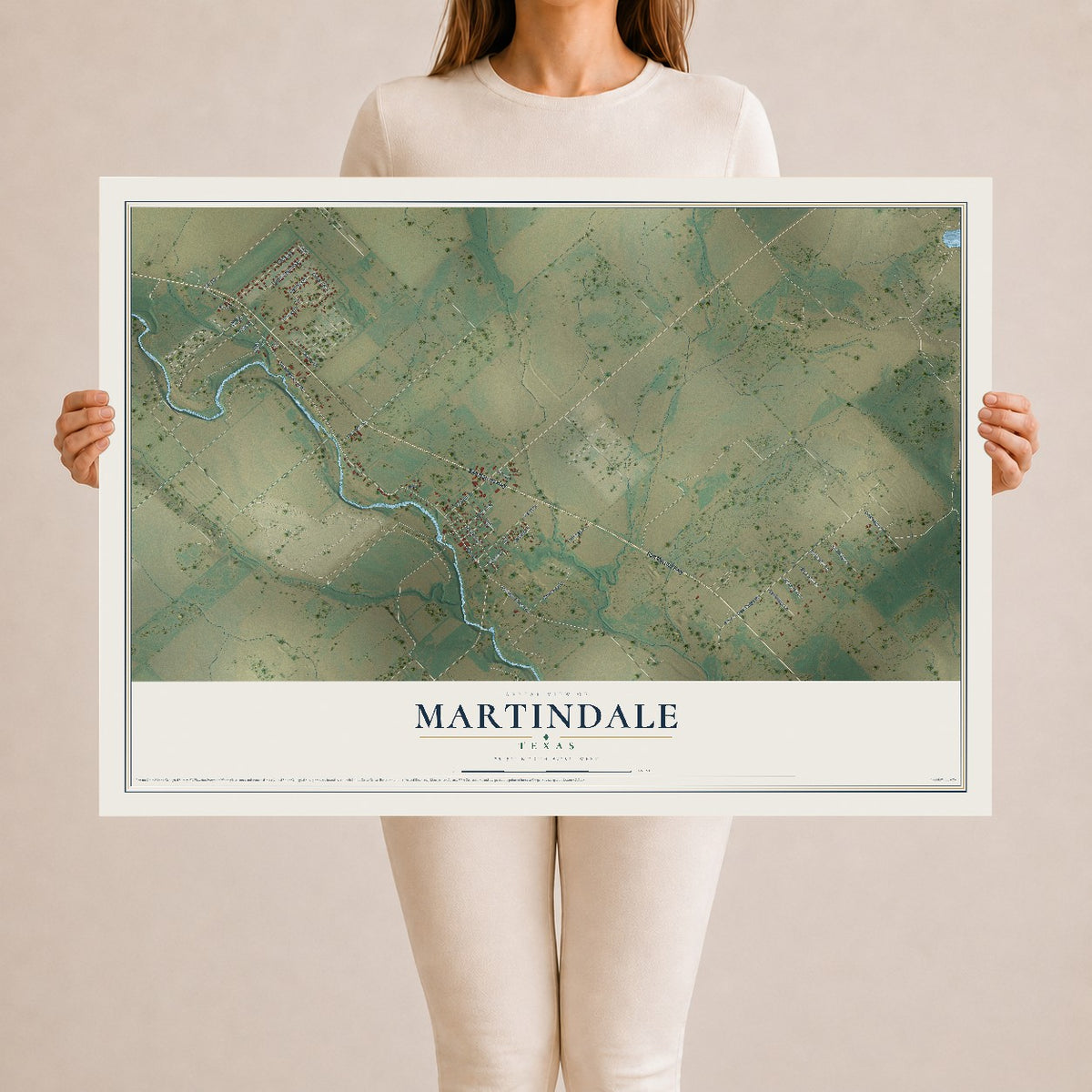 Map of Martindale, Texas, 24 x 36 inch unframed archival matte print
