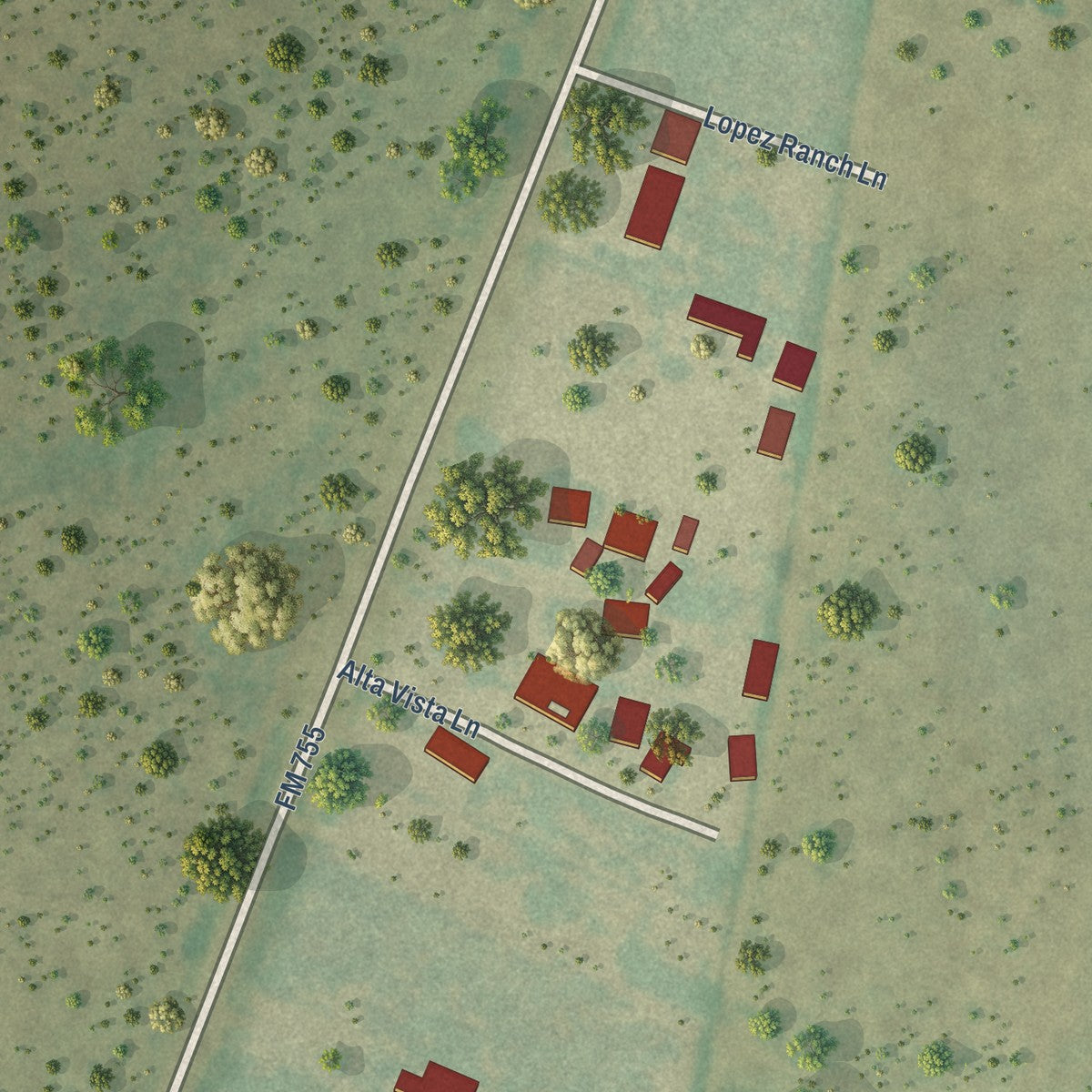 Close-up of the map of Martinez, Texas print showing street and building detail