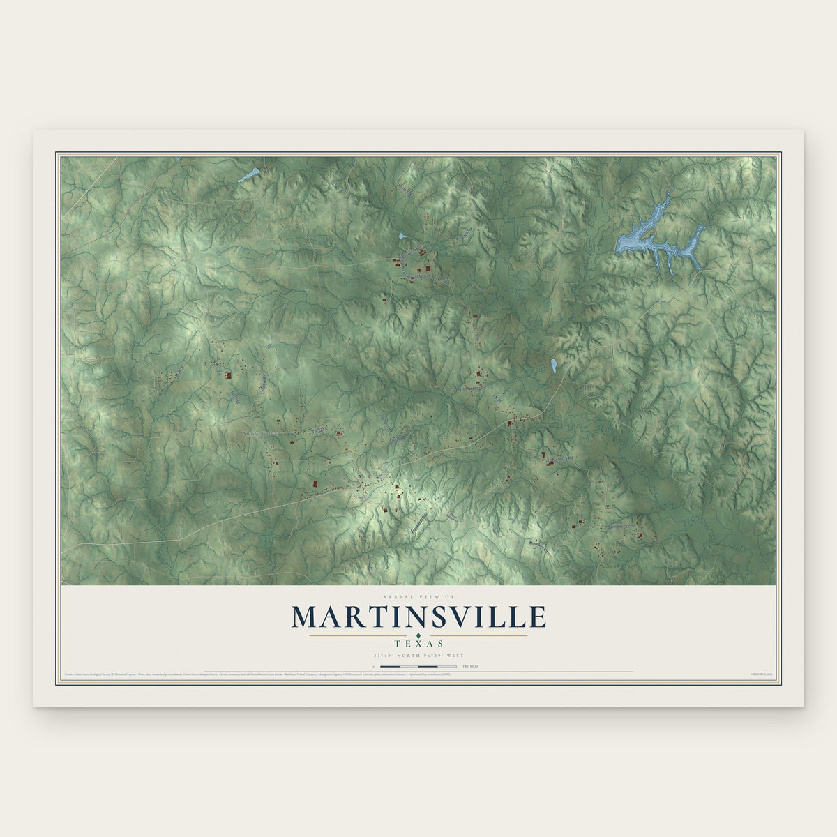 Martinsville, Texas map print, the full design