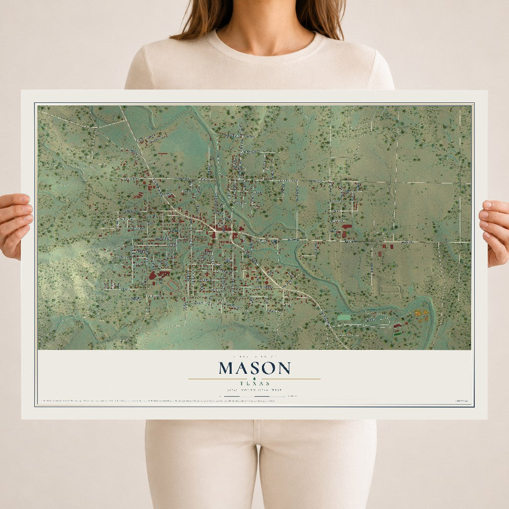 Map of Mason, Texas, 18 x 24 inch unframed archival matte print