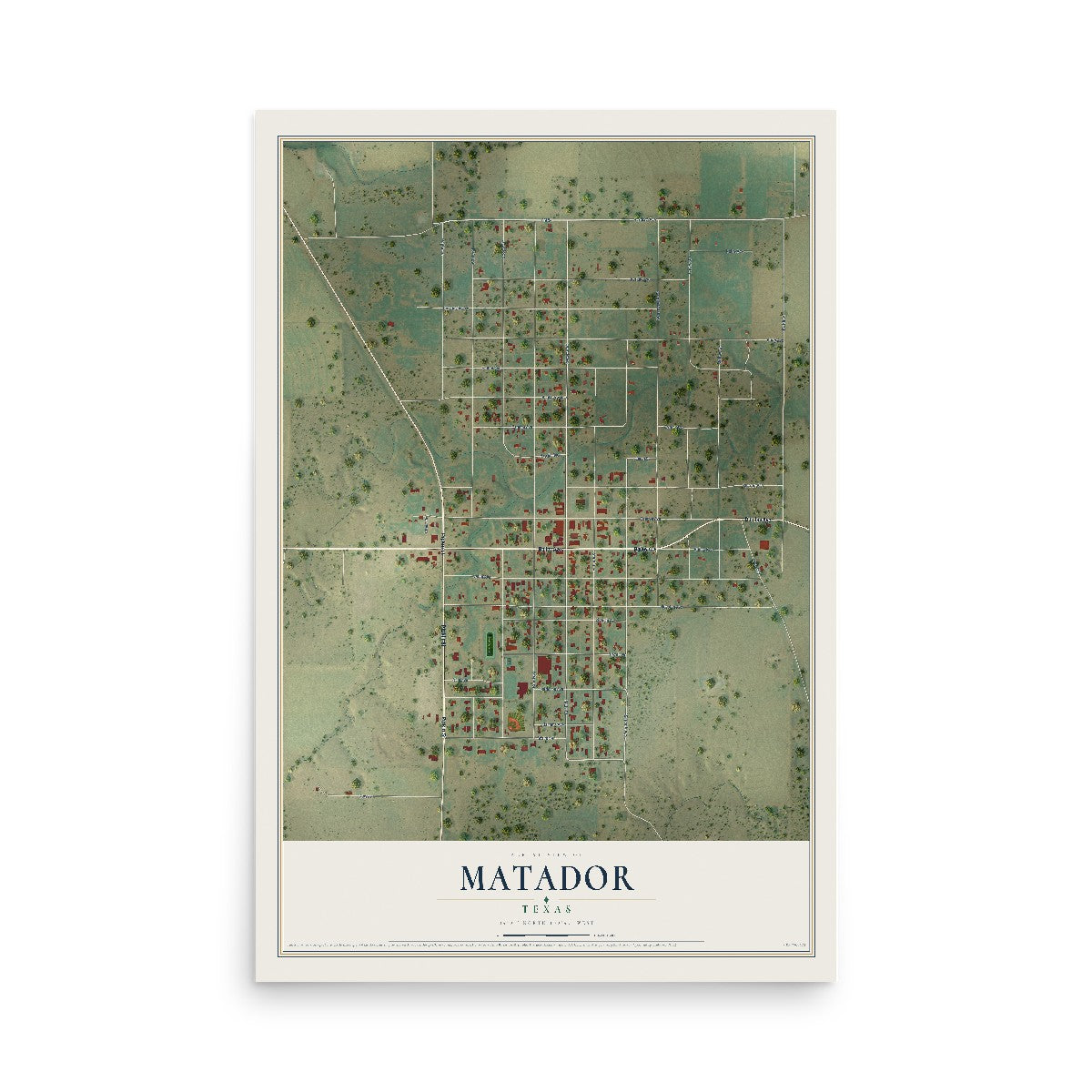 Map of Matador, Texas, 12 x 18 inch unframed archival matte print
