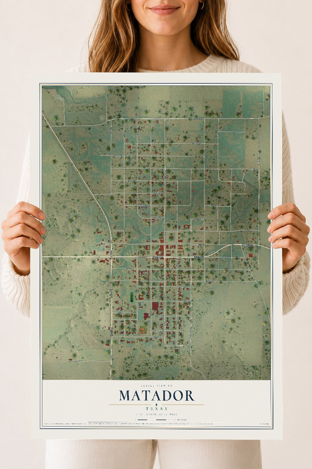 Map of Matador, Texas, 18 x 24 inch unframed archival matte print