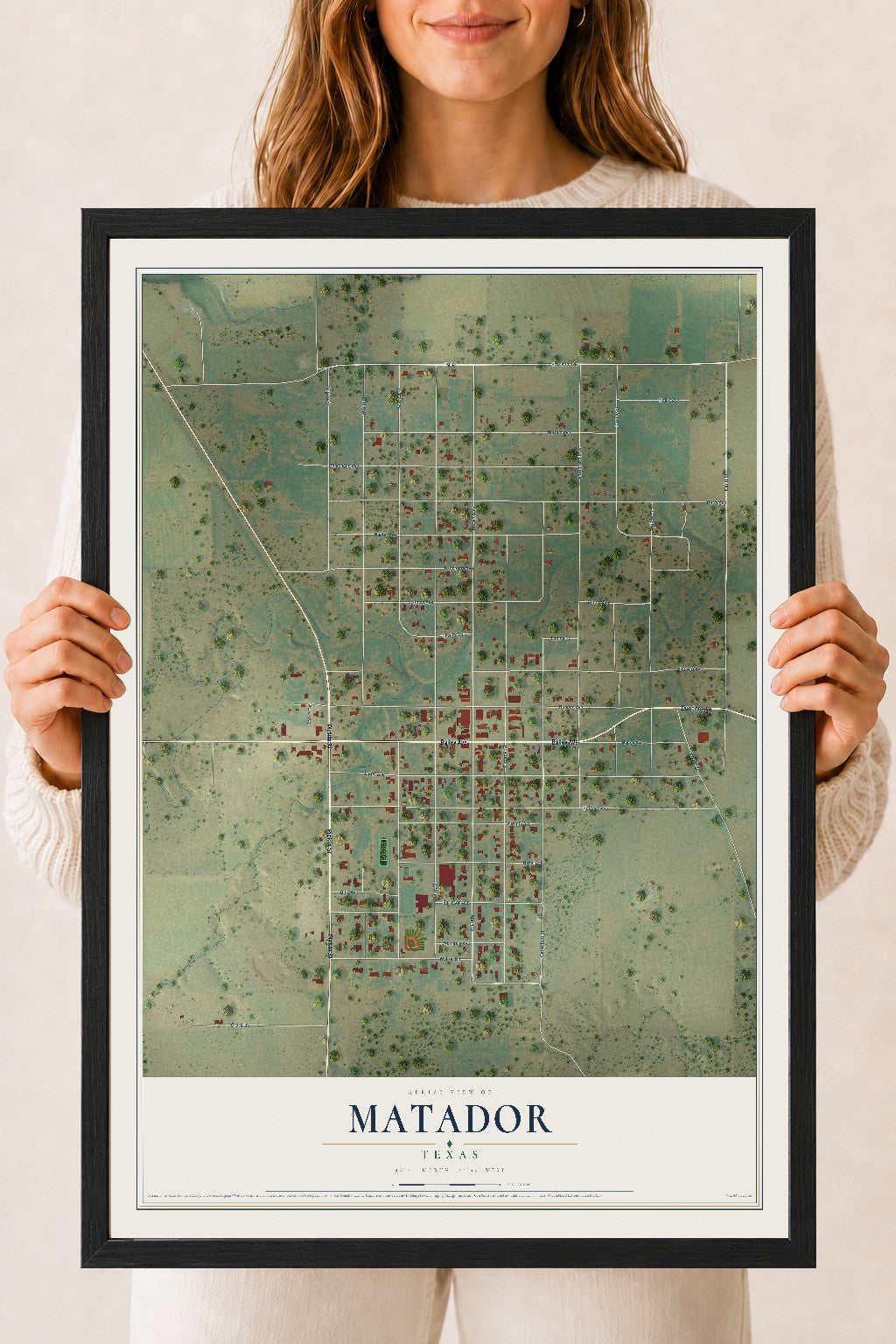 Map of Matador, Texas, 18 x 24 inch print in a black wood frame