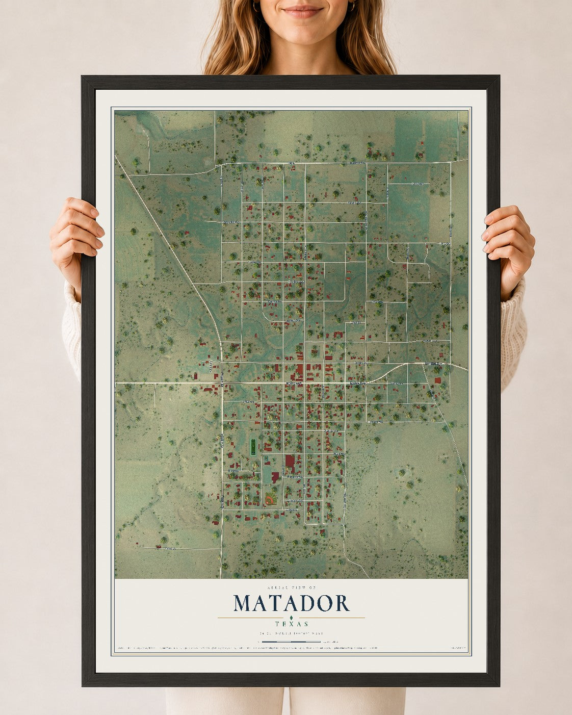Map of Matador, Texas, 24 x 36 inch print in a black wood frame