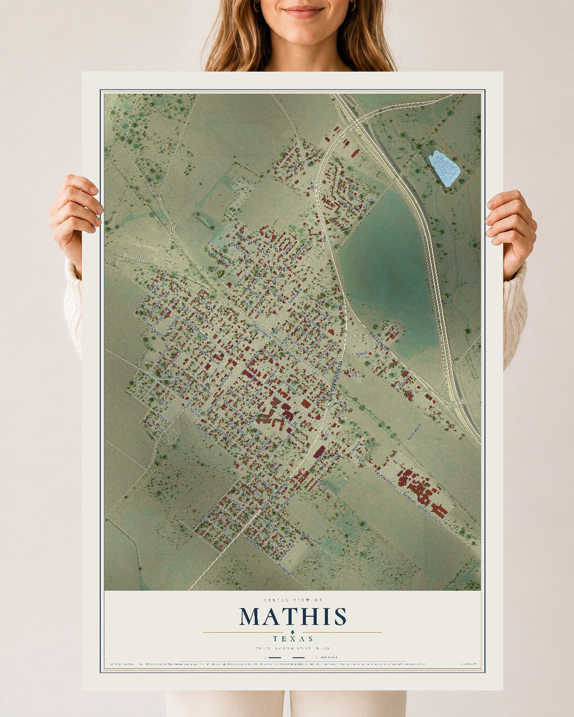 Map of Mathis, Texas, 24 x 36 inch unframed archival matte print