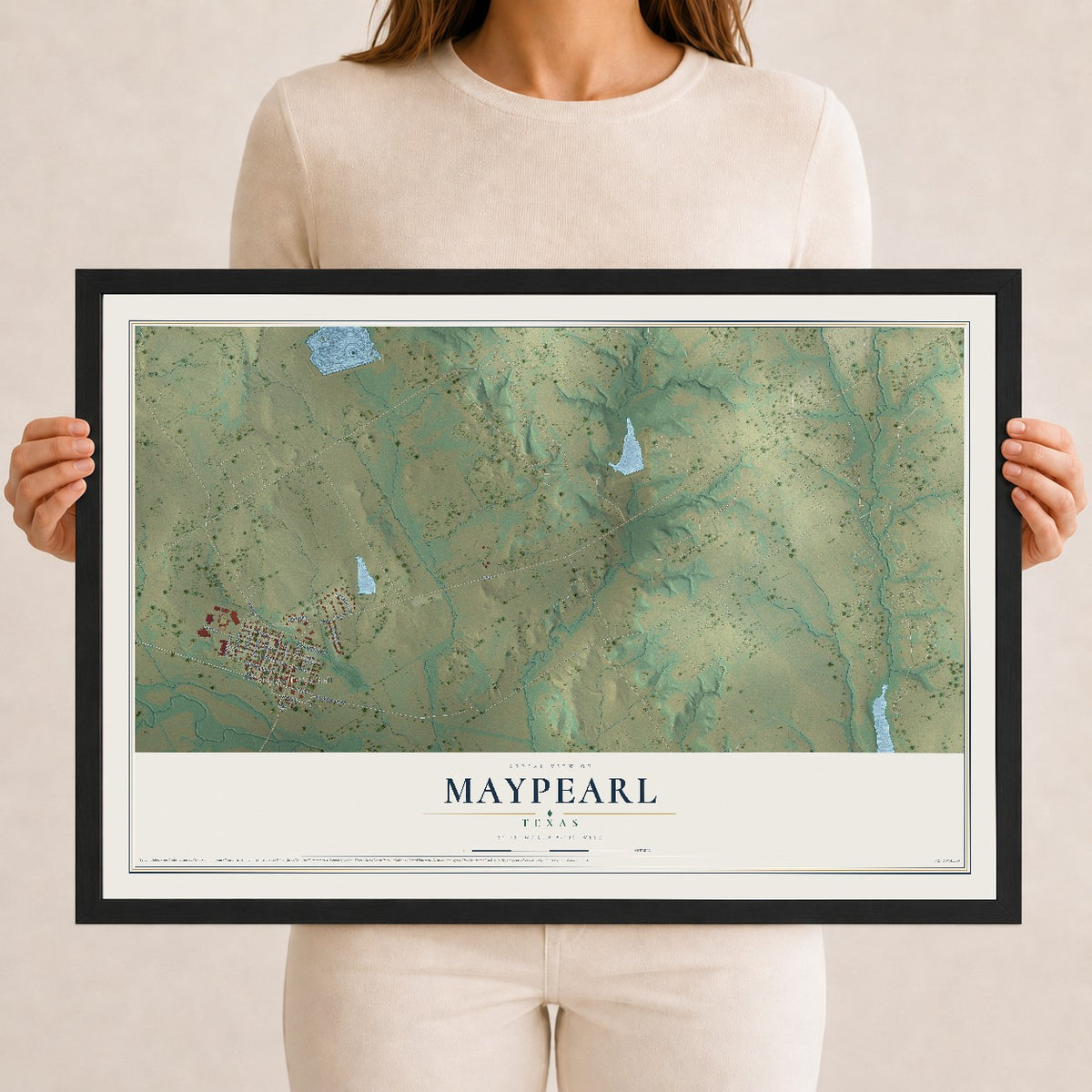 Map of Maypearl, Texas, 12 x 18 inch print in a black wood frame