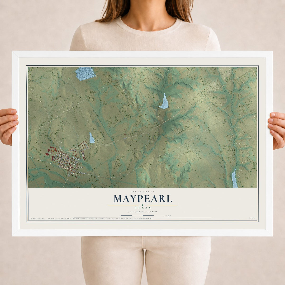 Map of Maypearl, Texas, 18 x 24 inch print in a white wood frame