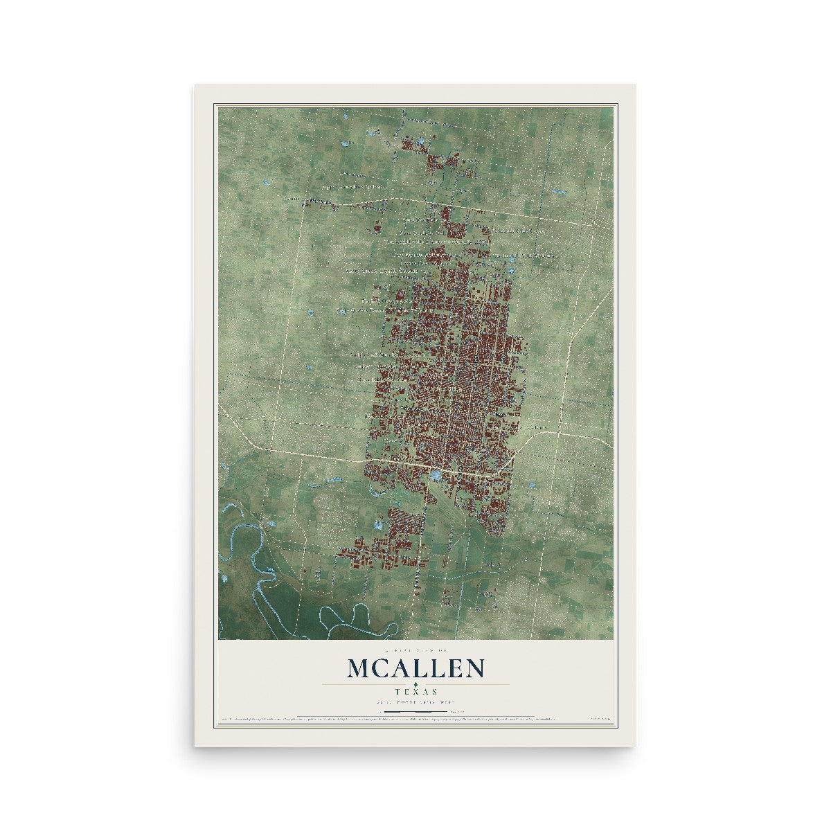 Map of McAllen, Texas, 12 x 18 inch unframed archival matte print