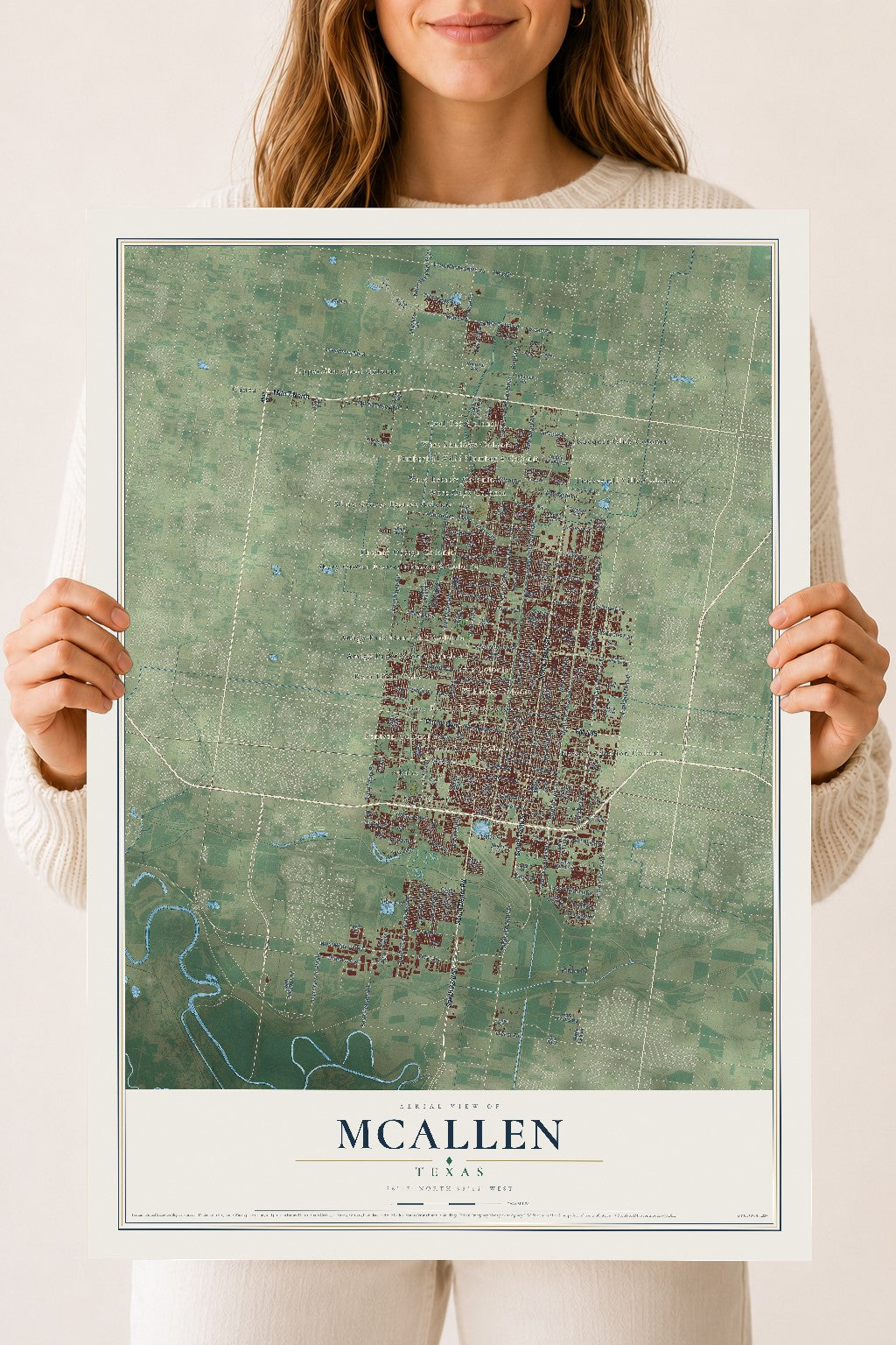 Map of McAllen, Texas, 18 x 24 inch unframed archival matte print
