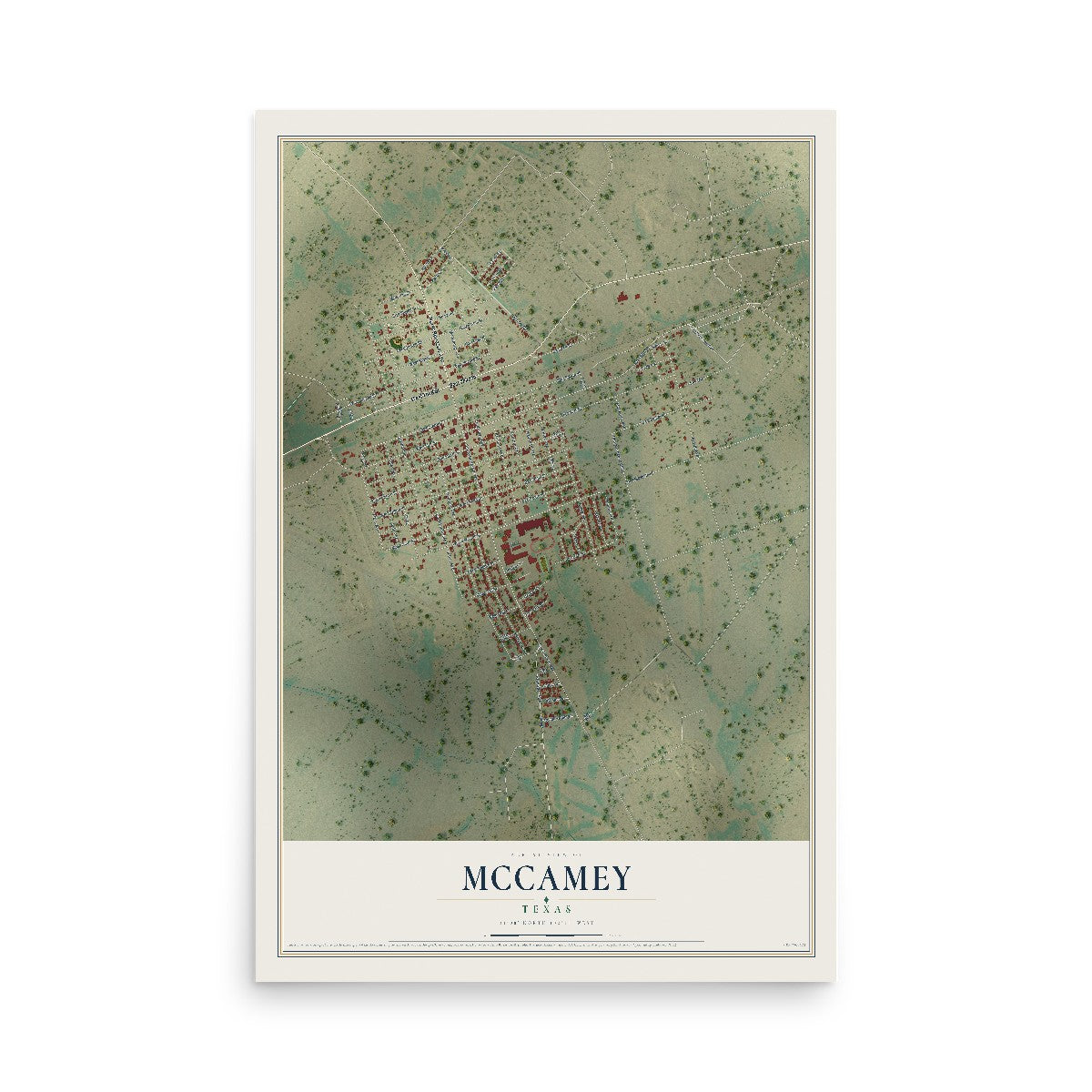 Map of McCamey, Texas, 12 x 18 inch unframed archival matte print