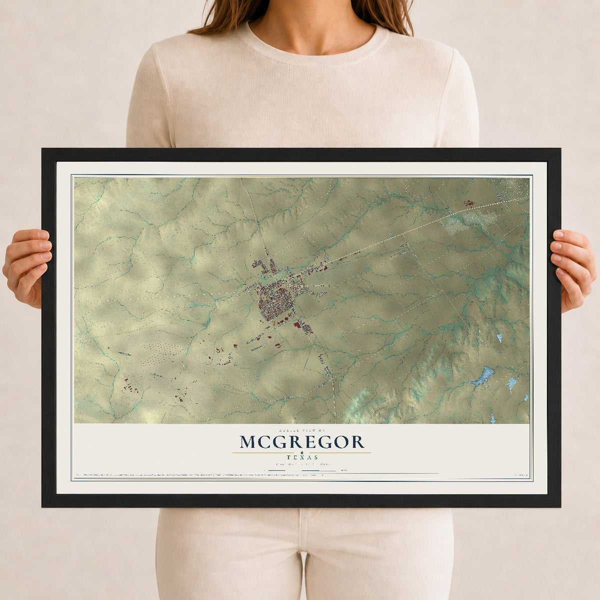 Map of McGregor, Texas, 12 x 18 inch print in a black wood frame