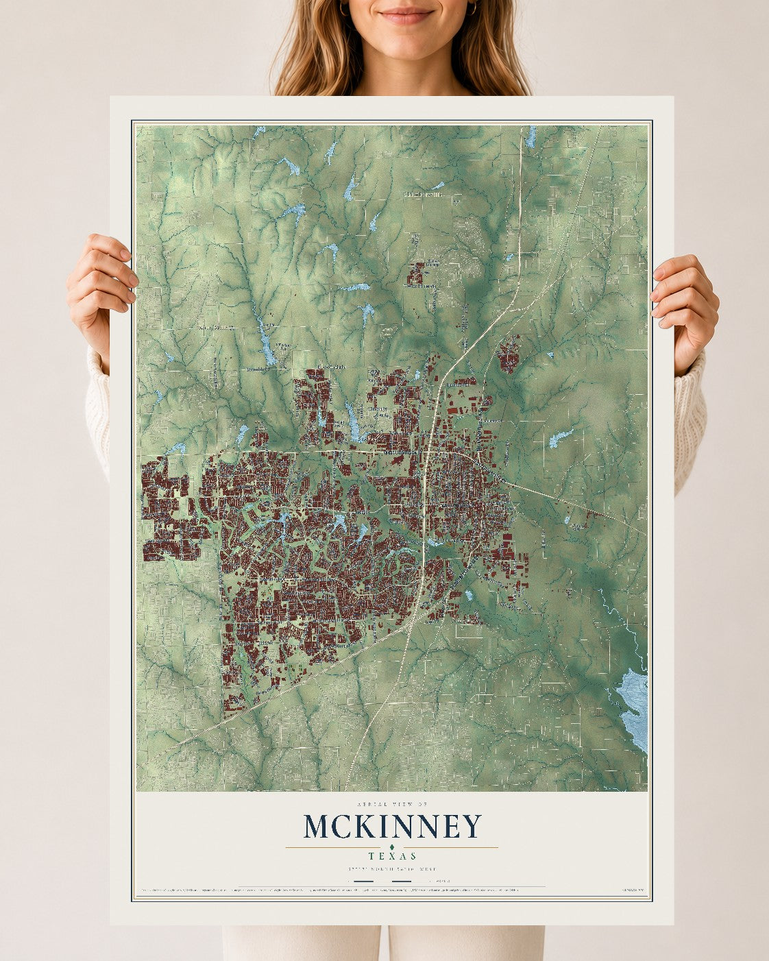 Map of McKinney, Texas, 24 x 36 inch unframed archival matte print