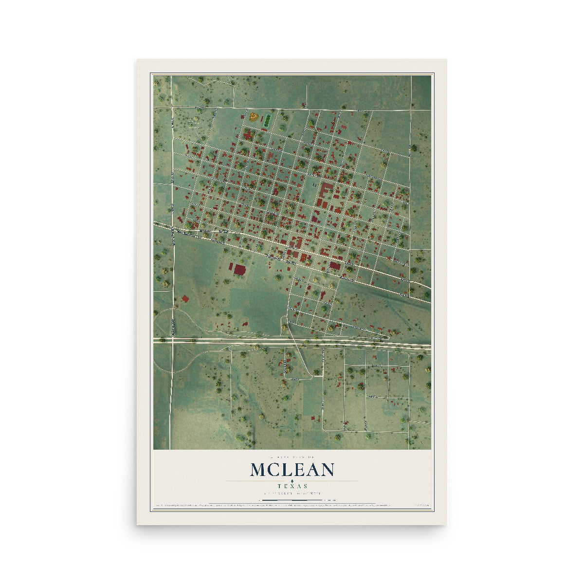 Map of McLean, Texas, 12 x 18 inch unframed archival matte print