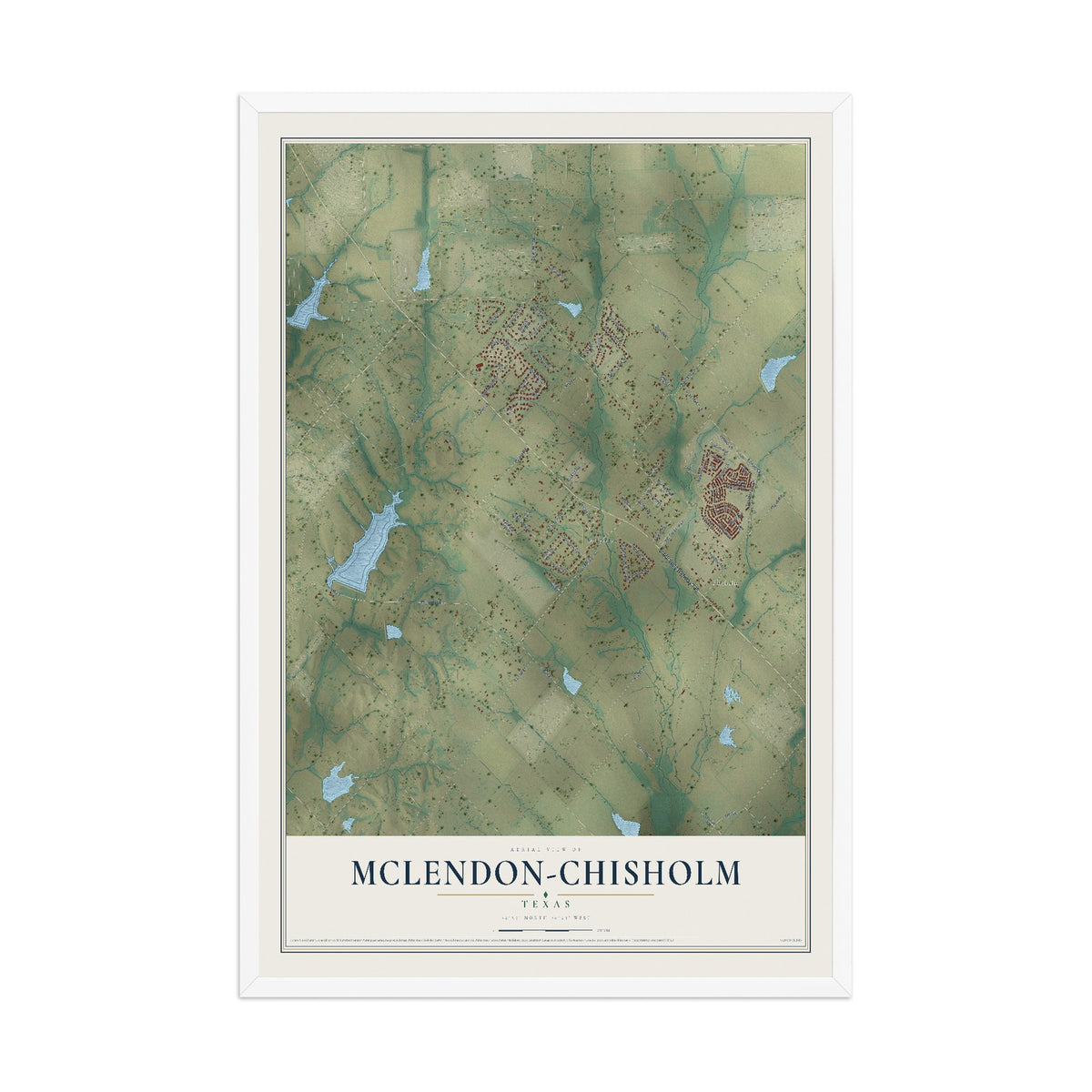 Map of McLendon-Chisholm, Texas, 12 x 18 inch print in a white wood frame