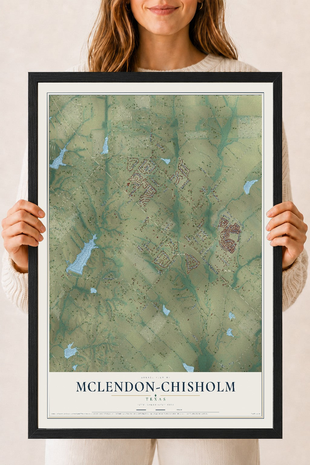 Map of McLendon-Chisholm, Texas, 18 x 24 inch print in a black wood frame