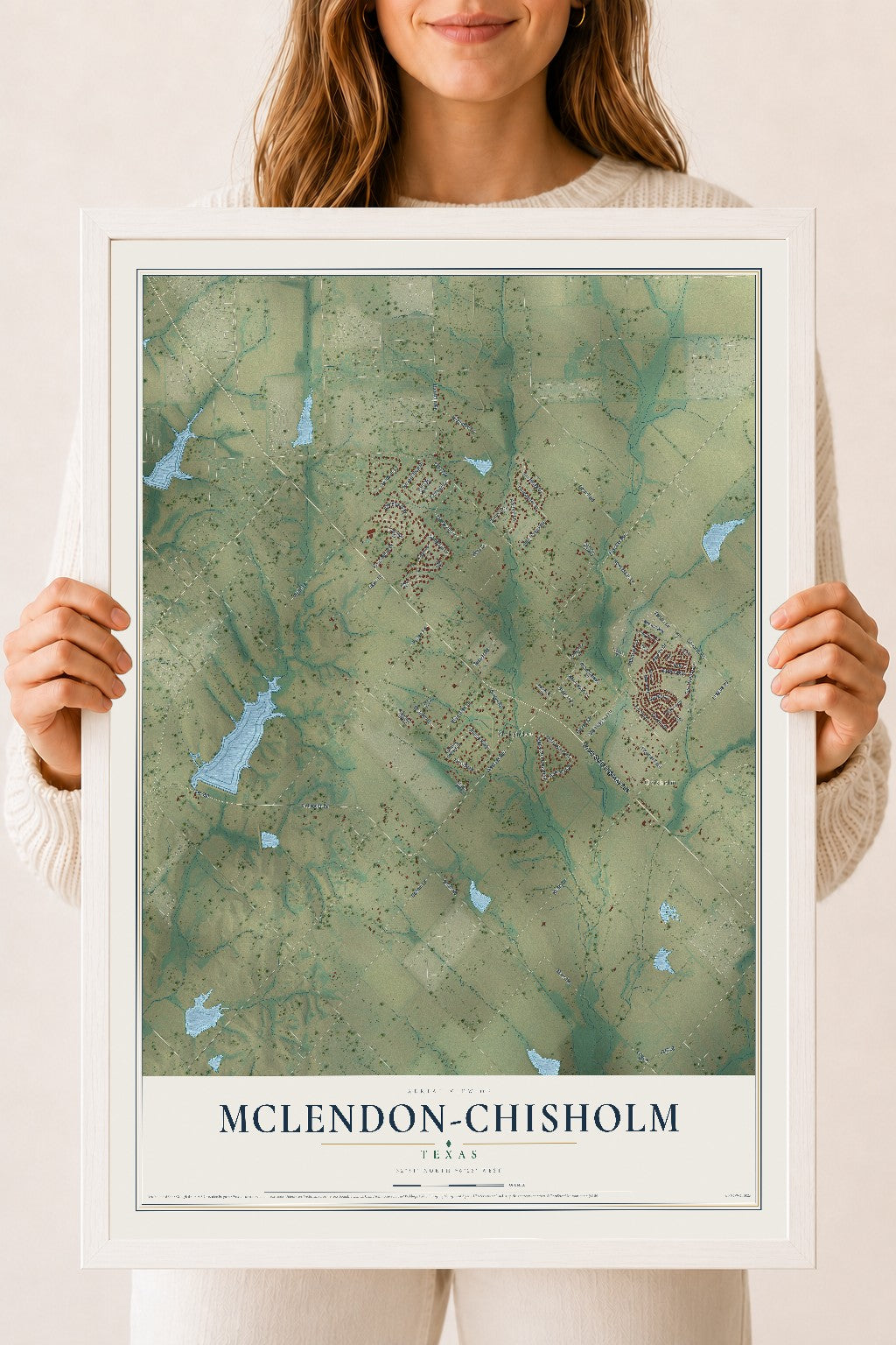 Map of McLendon-Chisholm, Texas, 18 x 24 inch print in a white wood frame