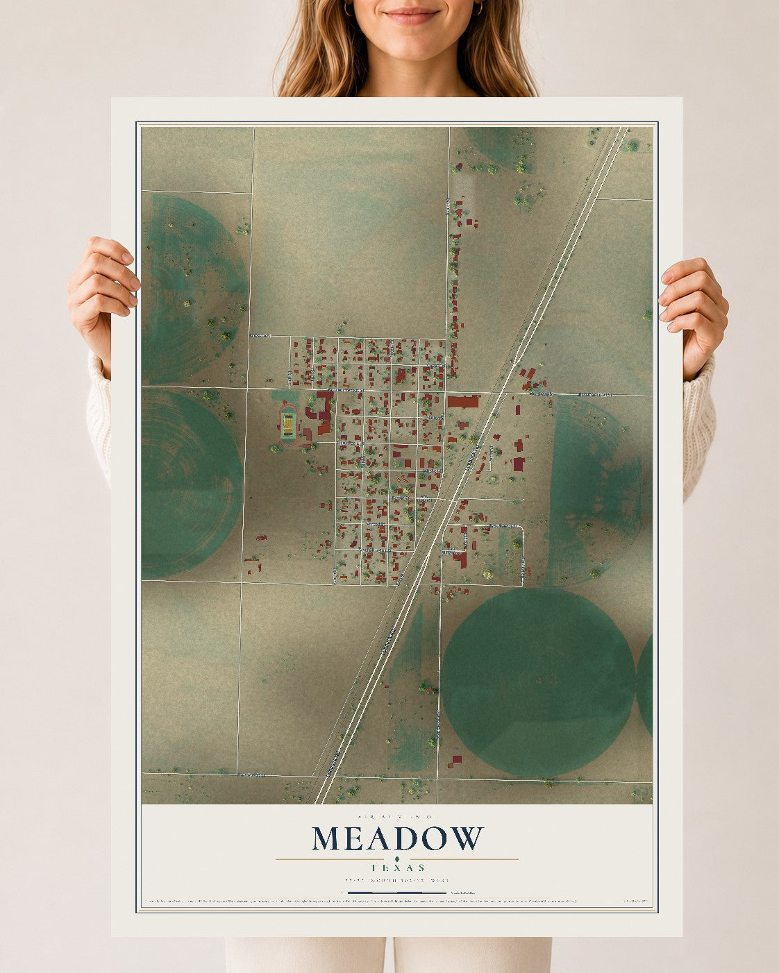 Map of Meadow, Texas, 24 x 36 inch unframed archival matte print