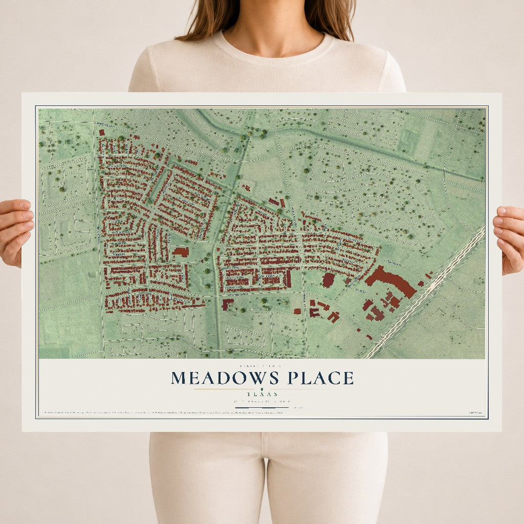 Map of Meadows Place, Texas, 18 x 24 inch unframed archival matte print