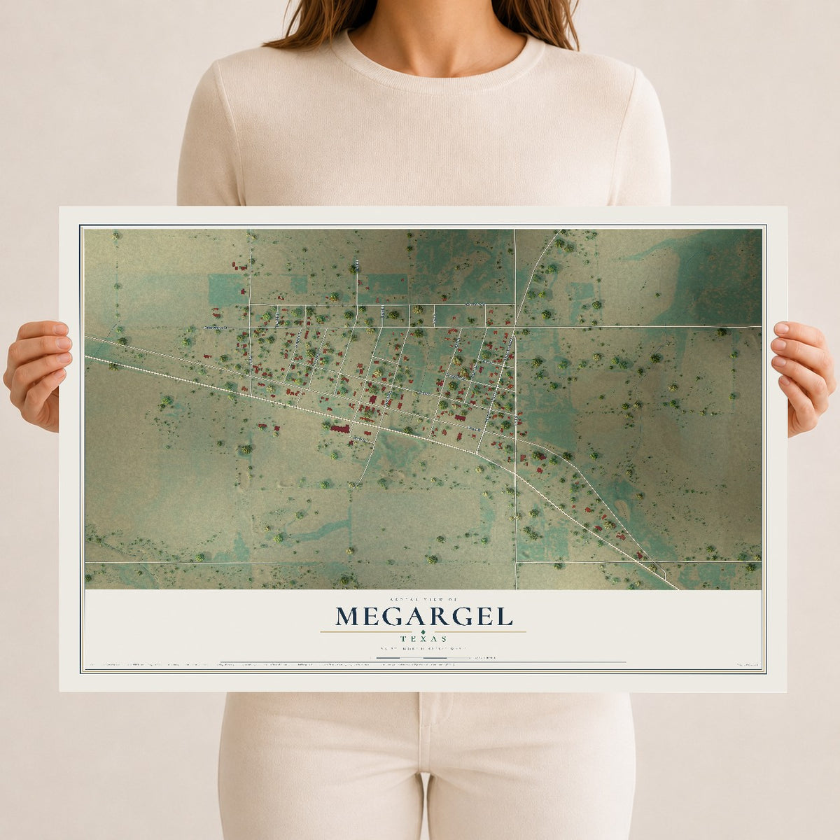 Map of Megargel, Texas, 12 x 18 inch unframed archival matte print
