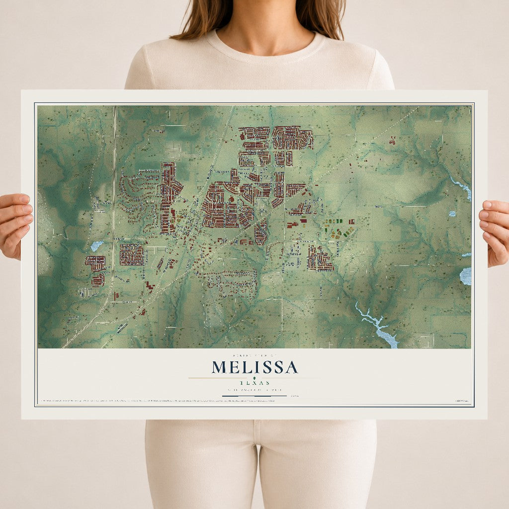 Map of Melissa, Texas, 18 x 24 inch unframed archival matte print