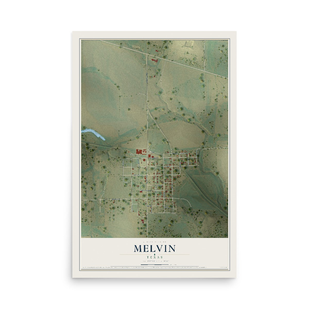 Map of Melvin, Texas, 12 x 18 inch unframed archival matte print