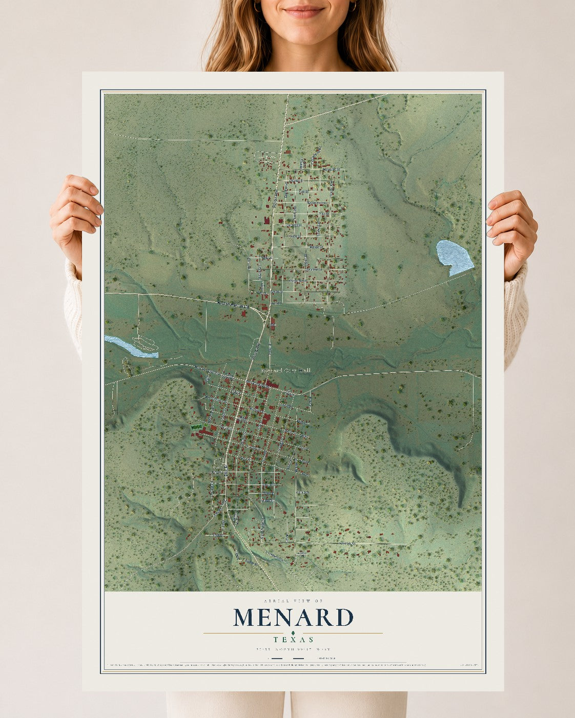Map of Menard, Texas, 24 x 36 inch unframed archival matte print