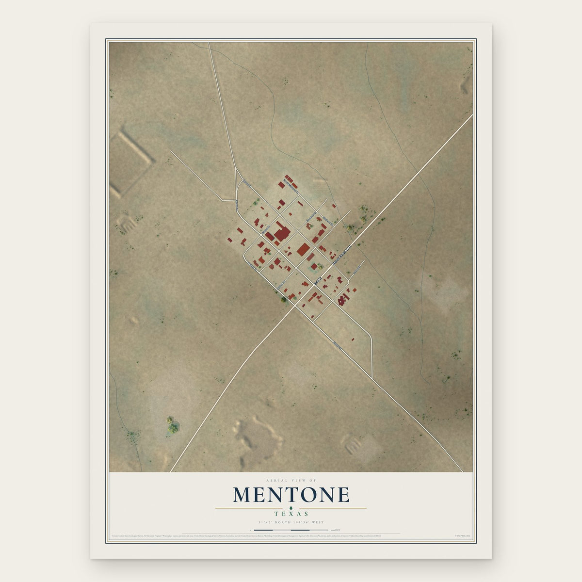 Mentone, Texas map print, the full design