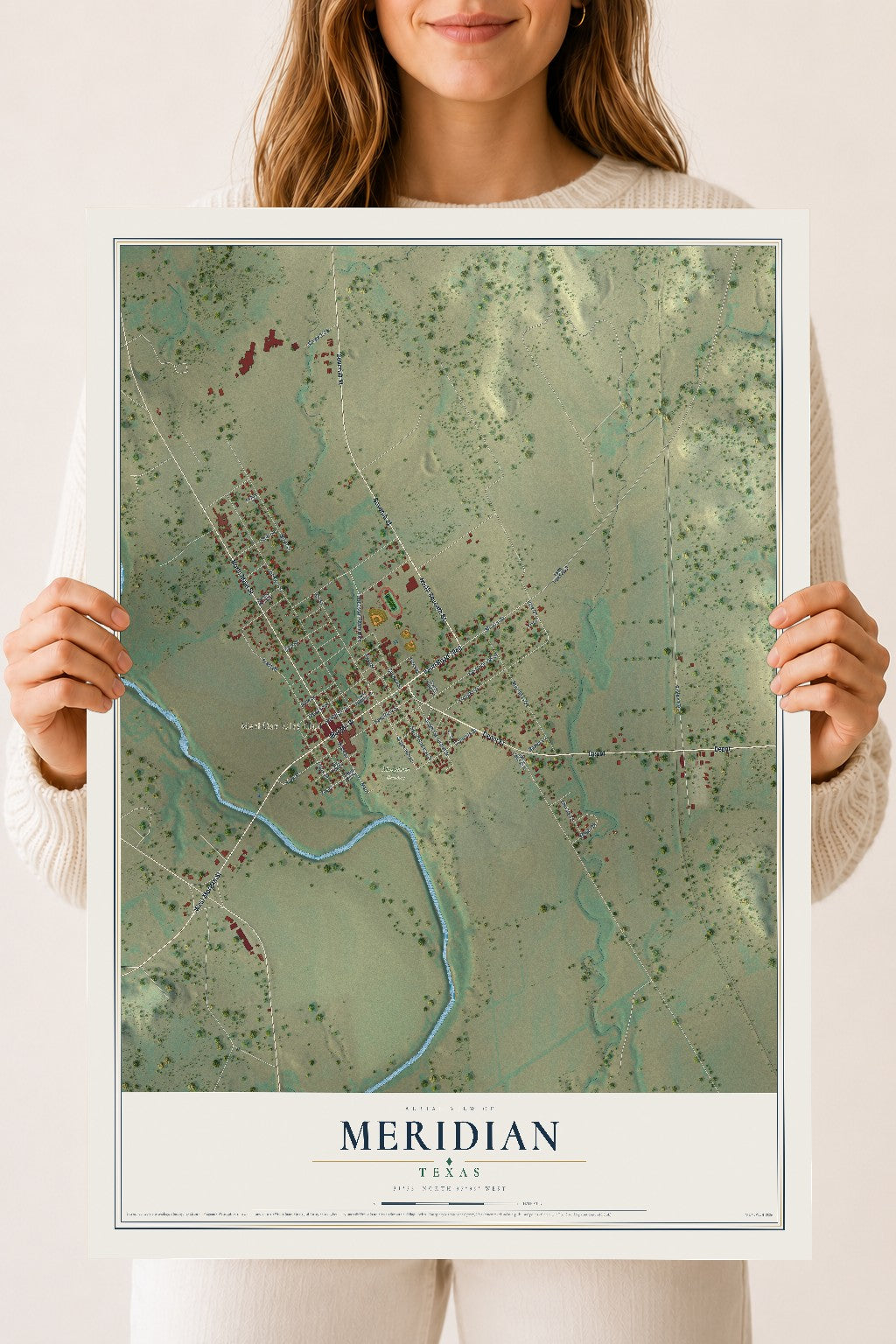 Map of Meridian, Texas, 18 x 24 inch unframed archival matte print