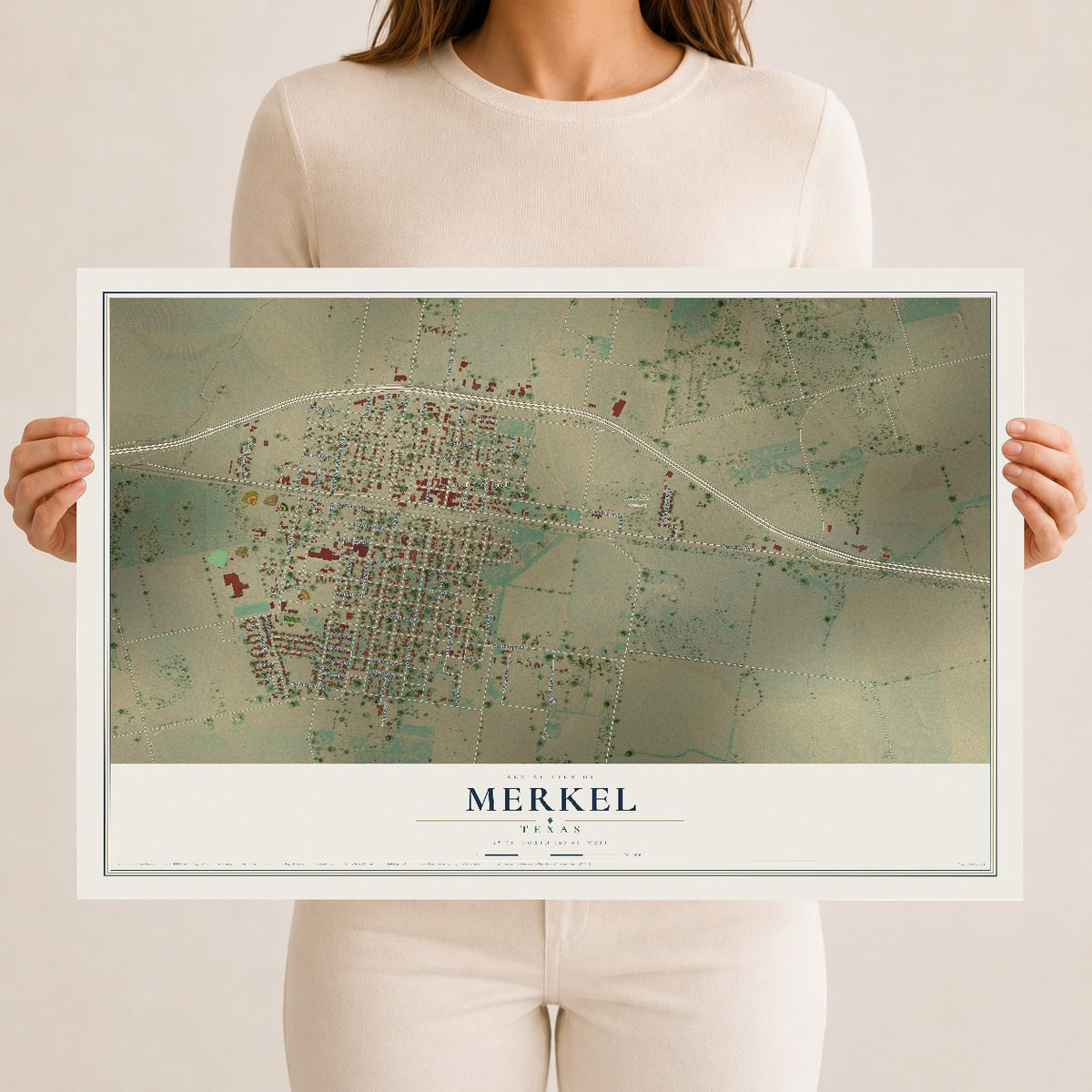 Map of Merkel, Texas, 12 x 18 inch unframed archival matte print