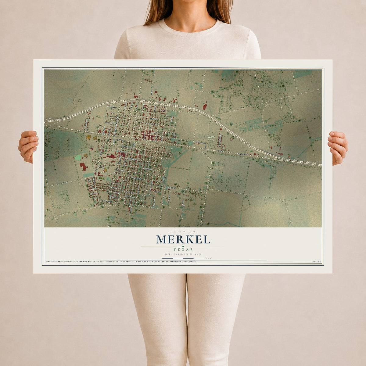 Map of Merkel, Texas, 24 x 36 inch unframed archival matte print
