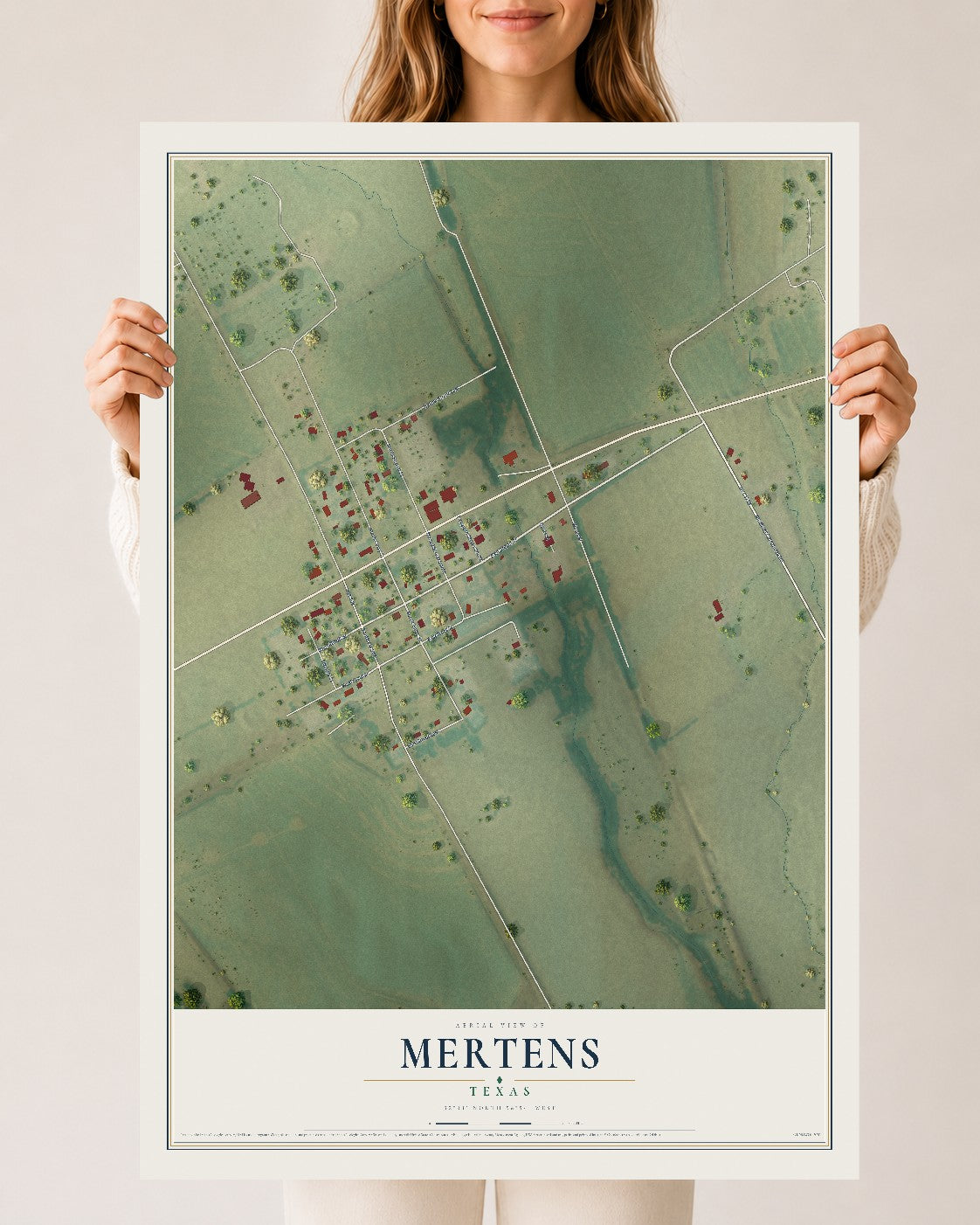 Map of Mertens, Texas, 24 x 36 inch unframed archival matte print