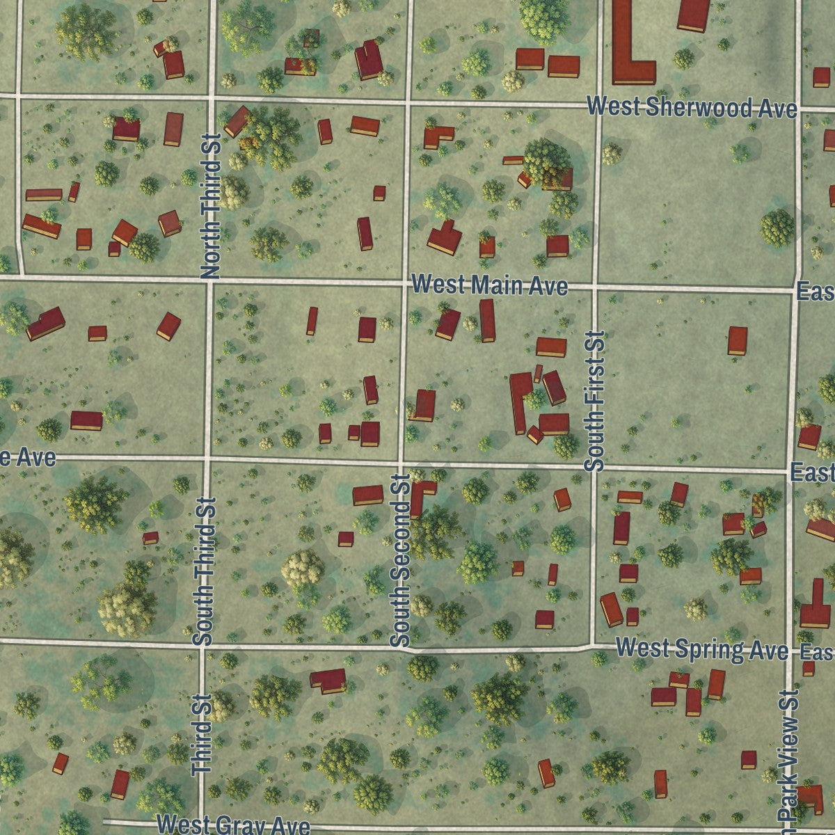 Second close-up of the map of Mertzon, Texas print showing more streets and buildings
