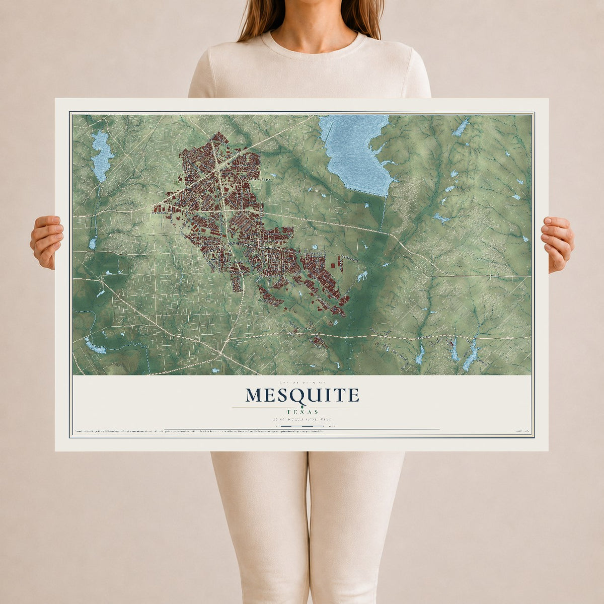 Map of Mesquite, Texas, 24 x 36 inch unframed archival matte print