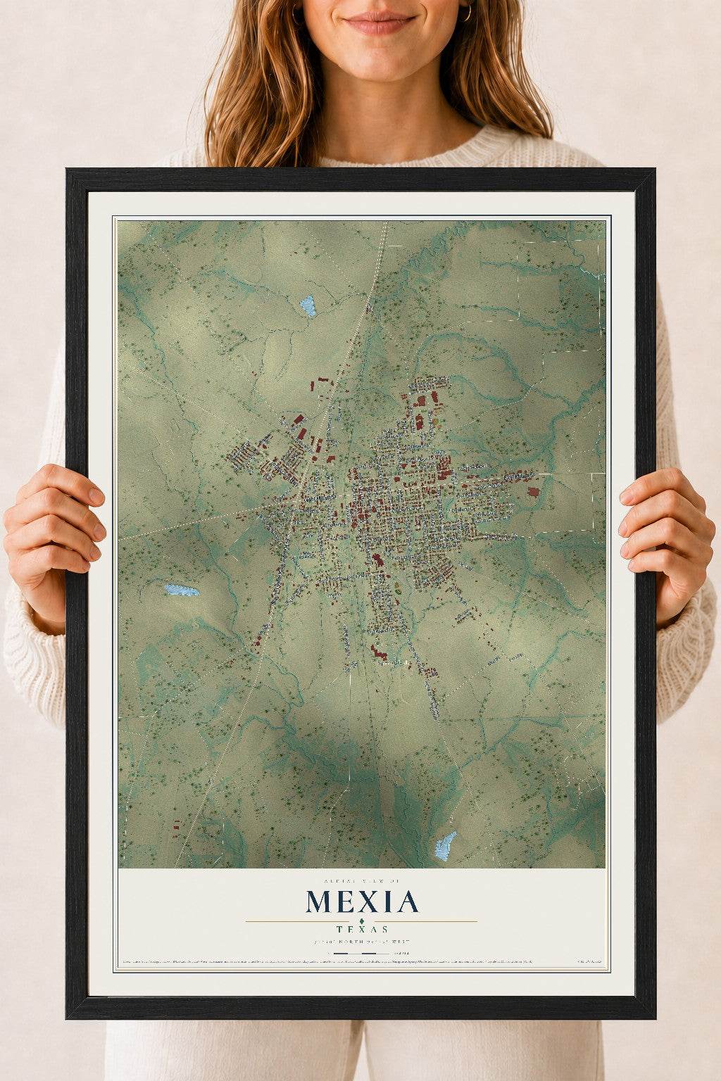 Map of Mexia, Texas, 18 x 24 inch print in a black wood frame