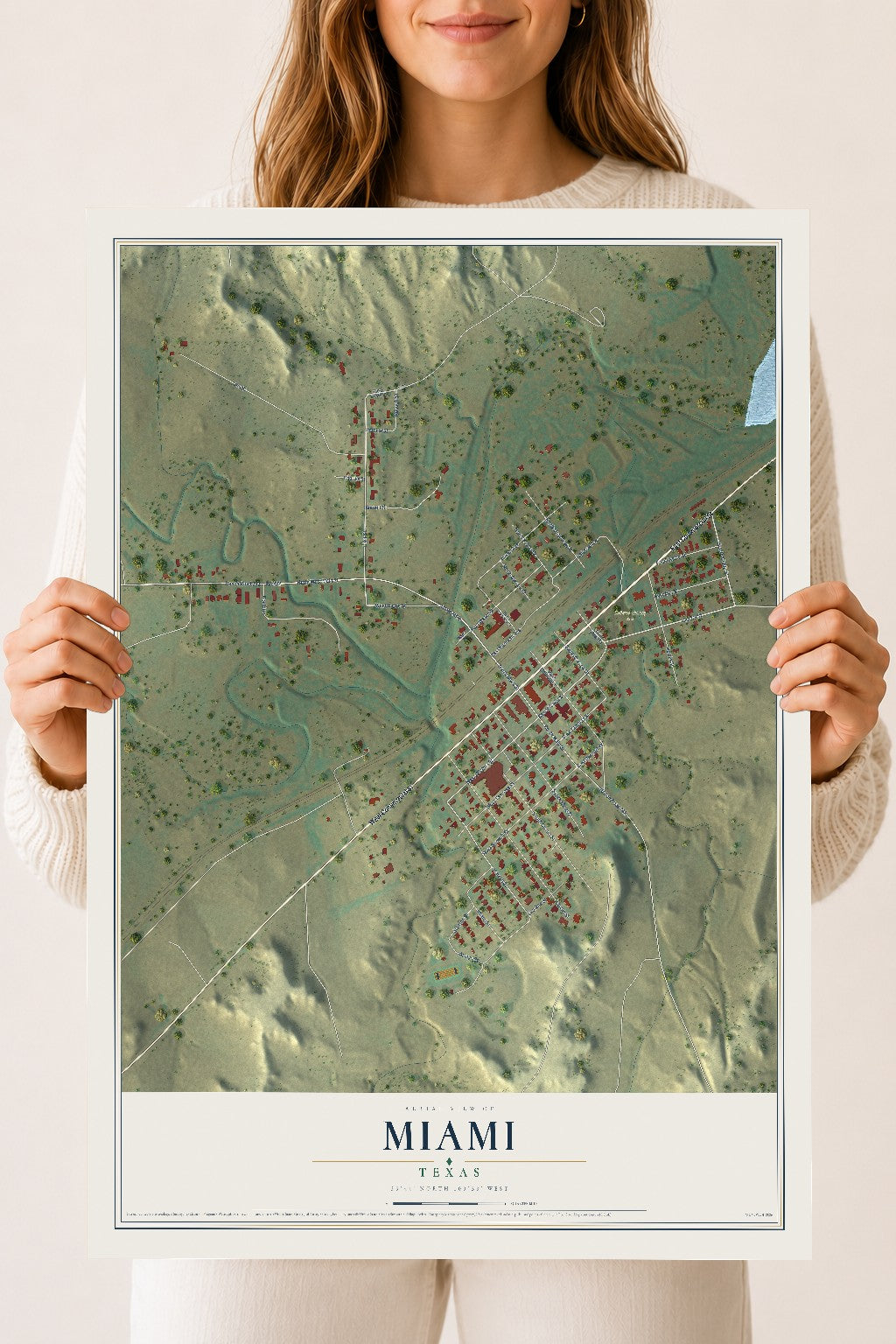 Map of Miami, Texas, 18 x 24 inch unframed archival matte print