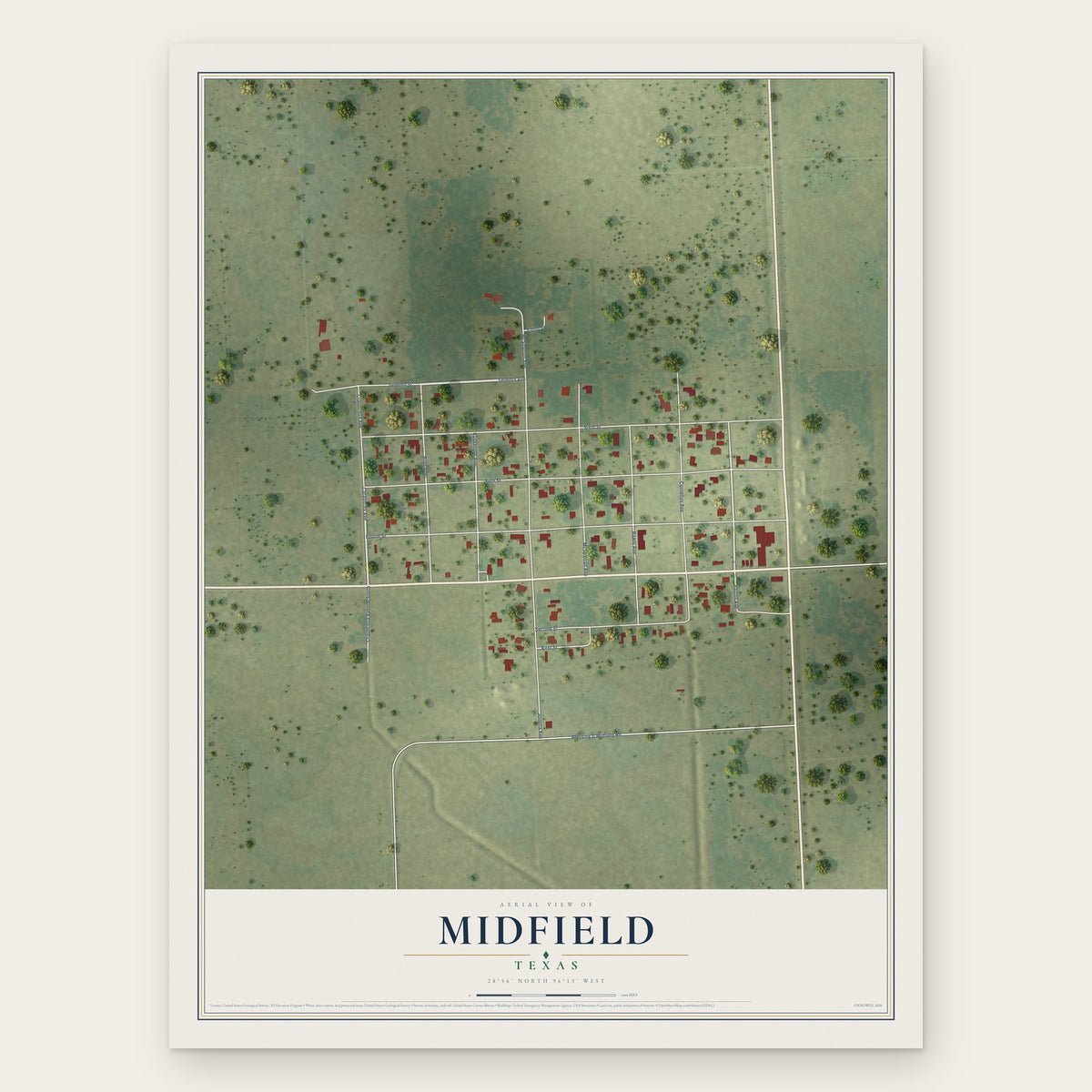Midfield, Texas map print, the full design
