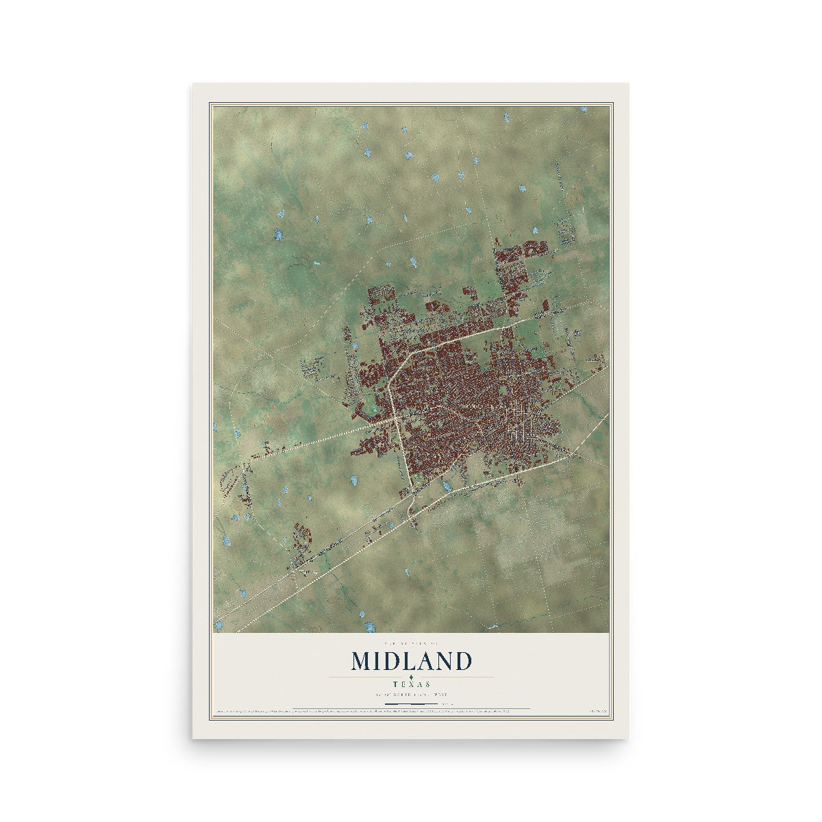 Map of Midland, Texas, 12 x 18 inch unframed archival matte print
