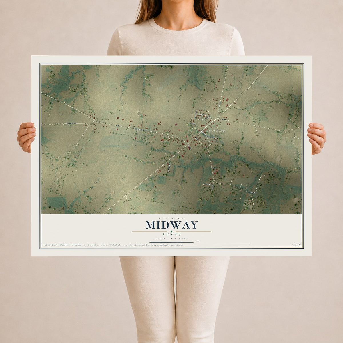 Map of Midway, Texas, 24 x 36 inch unframed archival matte print