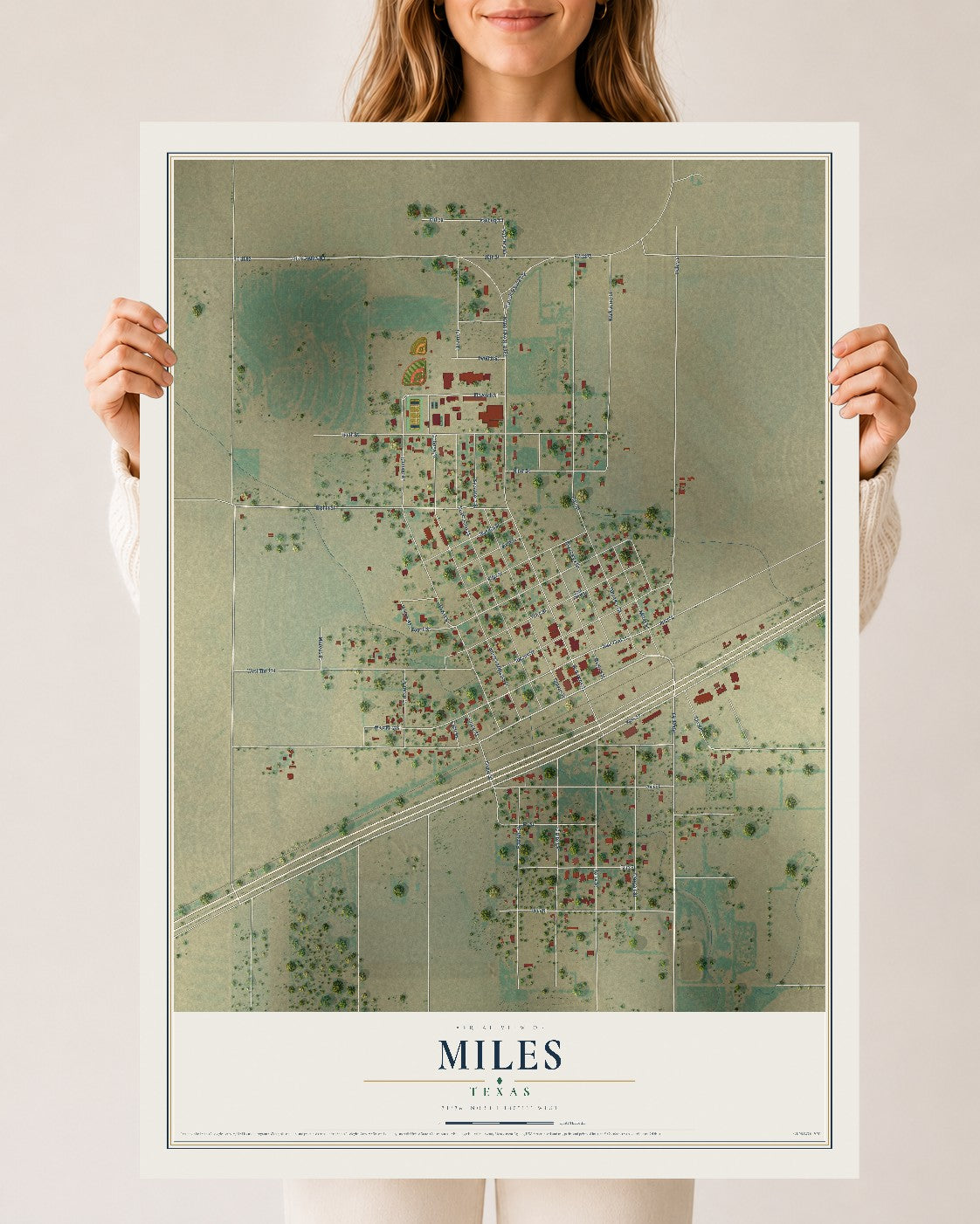 Map of Miles, Texas, 24 x 36 inch unframed archival matte print