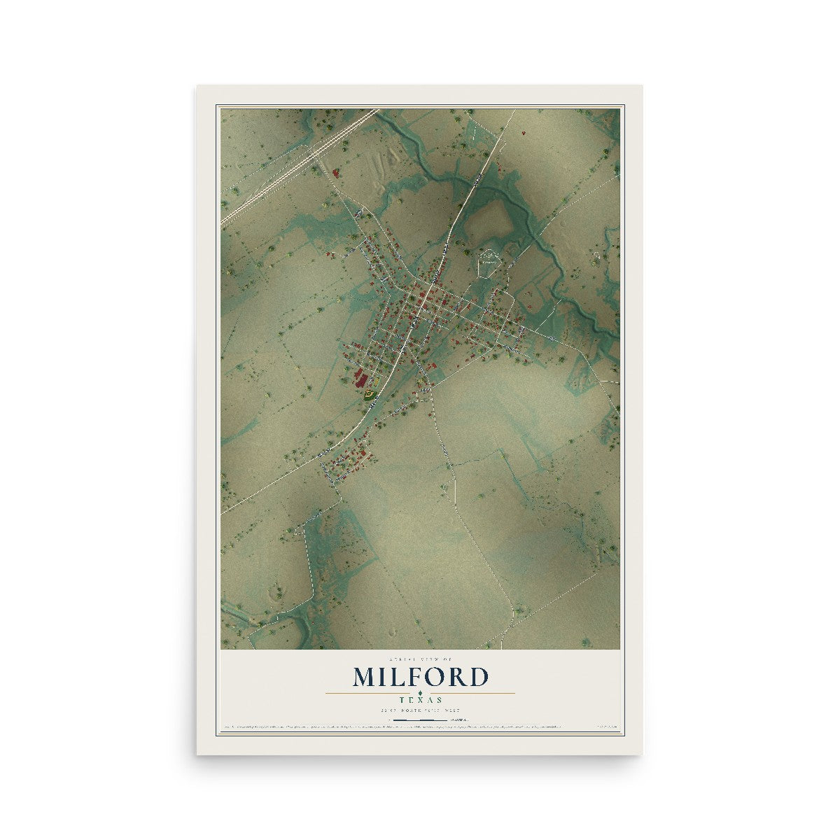 Map of Milford, Texas, 12 x 18 inch unframed archival matte print