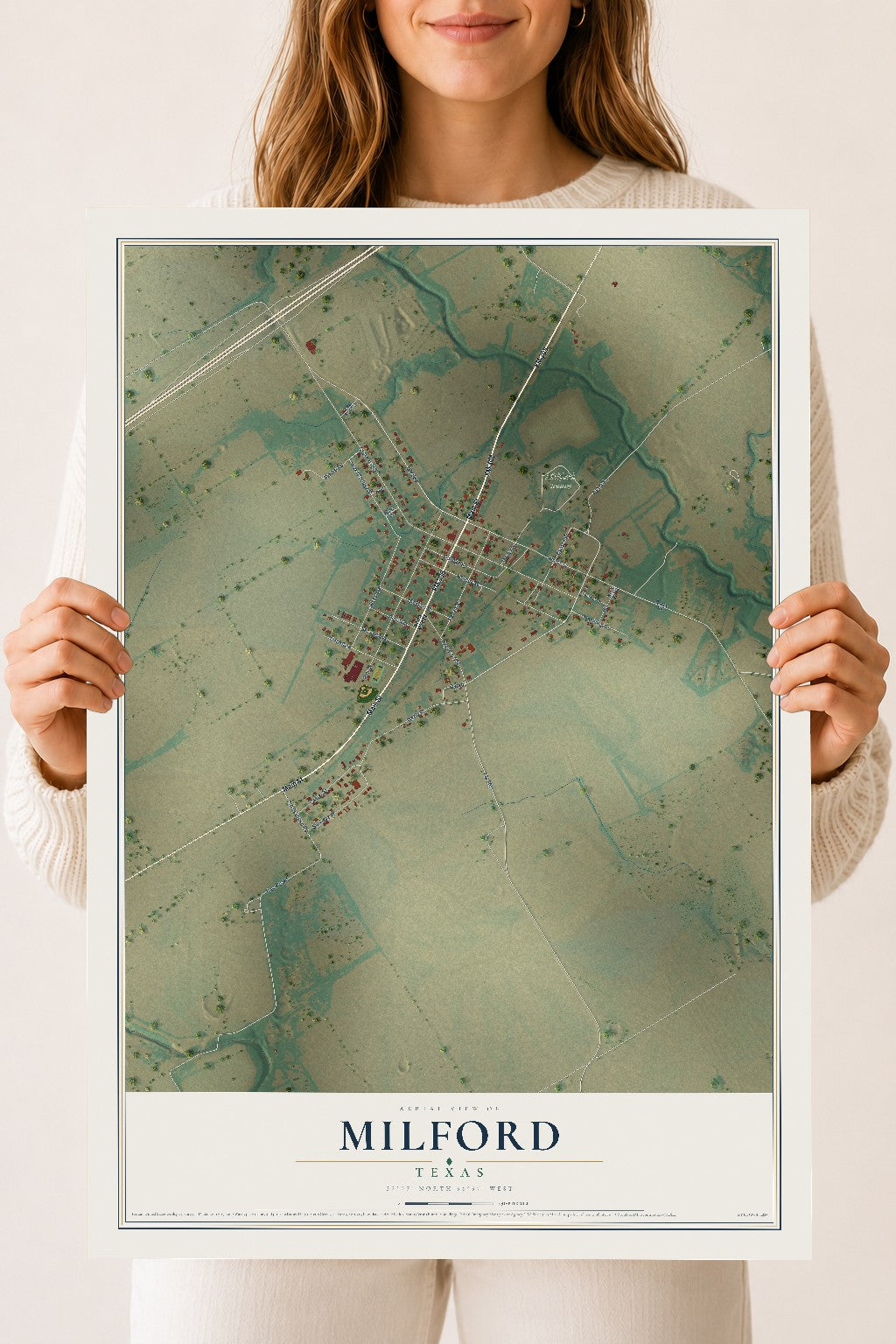 Map of Milford, Texas, 18 x 24 inch unframed archival matte print