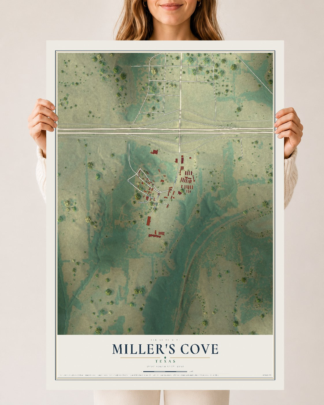 Map of Miller's Cove, Texas, 24 x 36 inch unframed archival matte print
