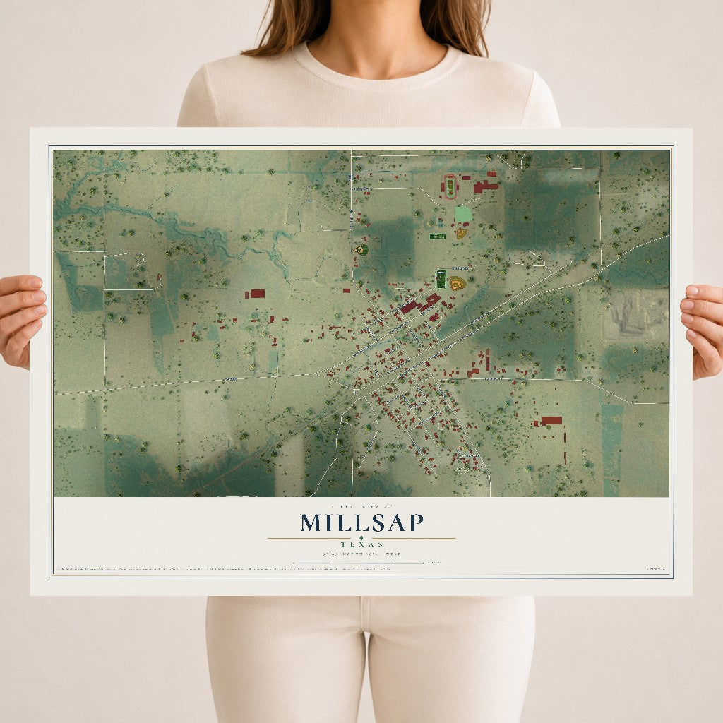 Map of Millsap, Texas, 18 x 24 inch unframed archival matte print