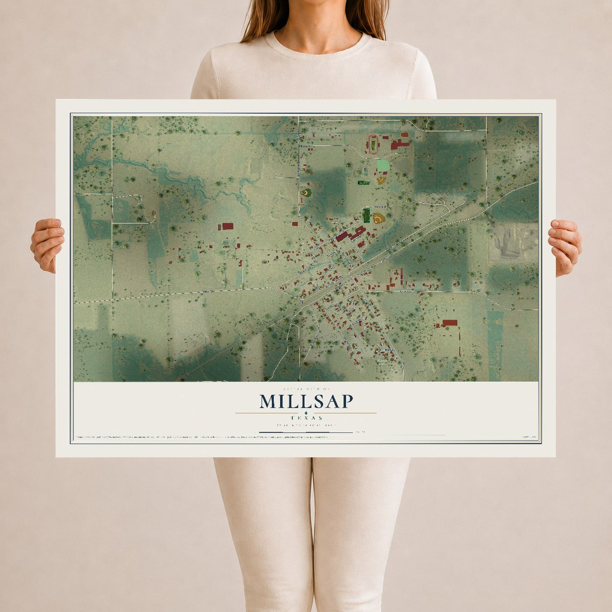Map of Millsap, Texas, 24 x 36 inch unframed archival matte print