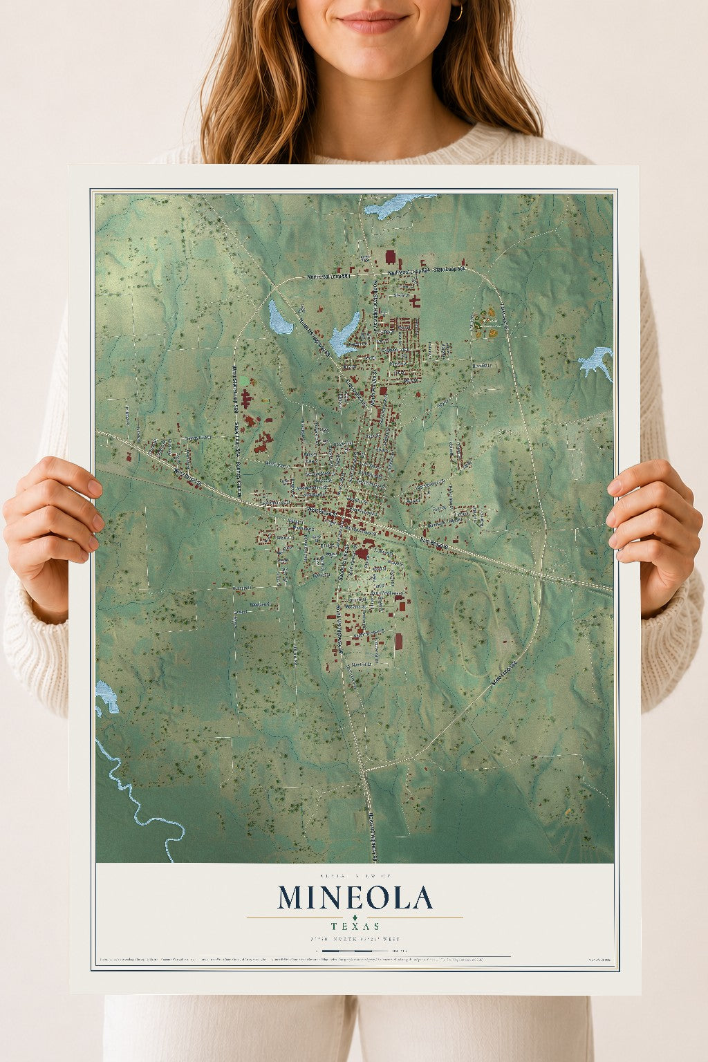 Map of Mineola, Texas, 18 x 24 inch unframed archival matte print