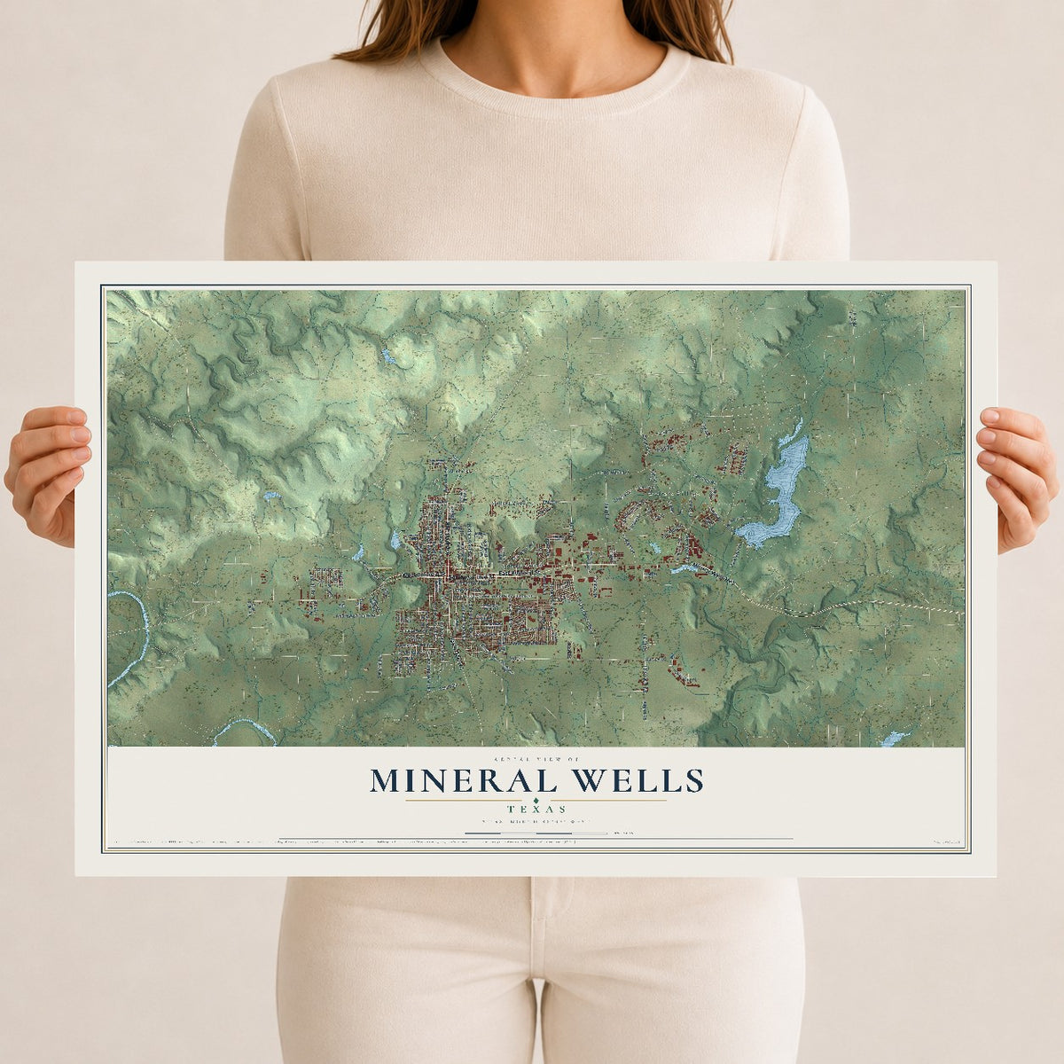 Map of Mineral Wells, Texas, 12 x 18 inch unframed archival matte print