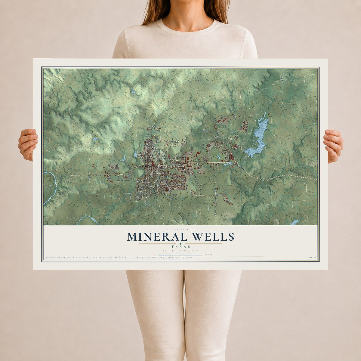 Map of Mineral Wells, Texas, 24 x 36 inch unframed archival matte print