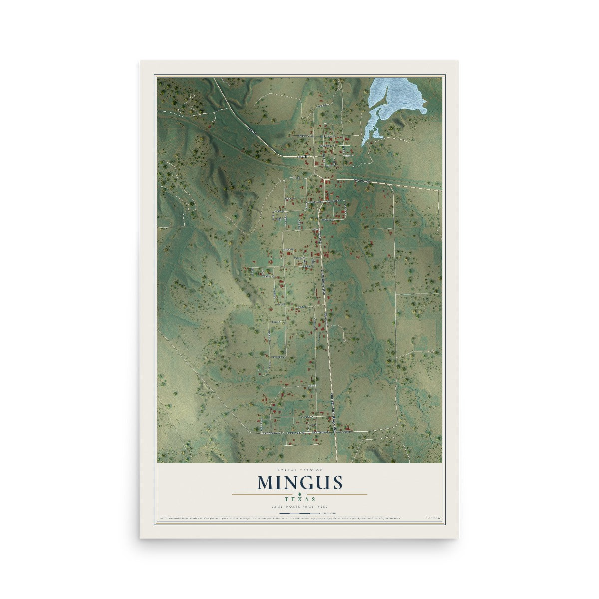 Map of Mingus, Texas, 12 x 18 inch unframed archival matte print