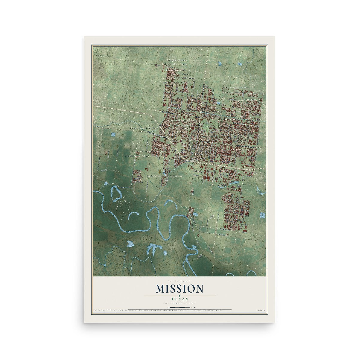 Map of Mission, Texas, 12 x 18 inch unframed archival matte print
