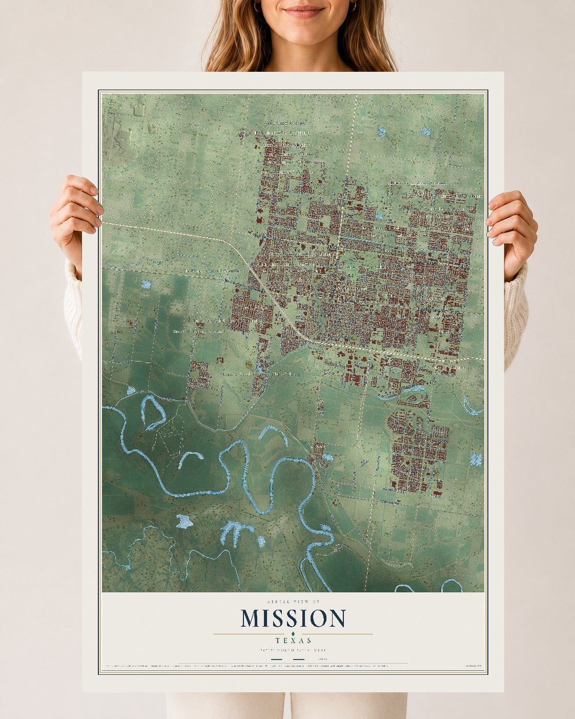 Map of Mission, Texas, 24 x 36 inch unframed archival matte print